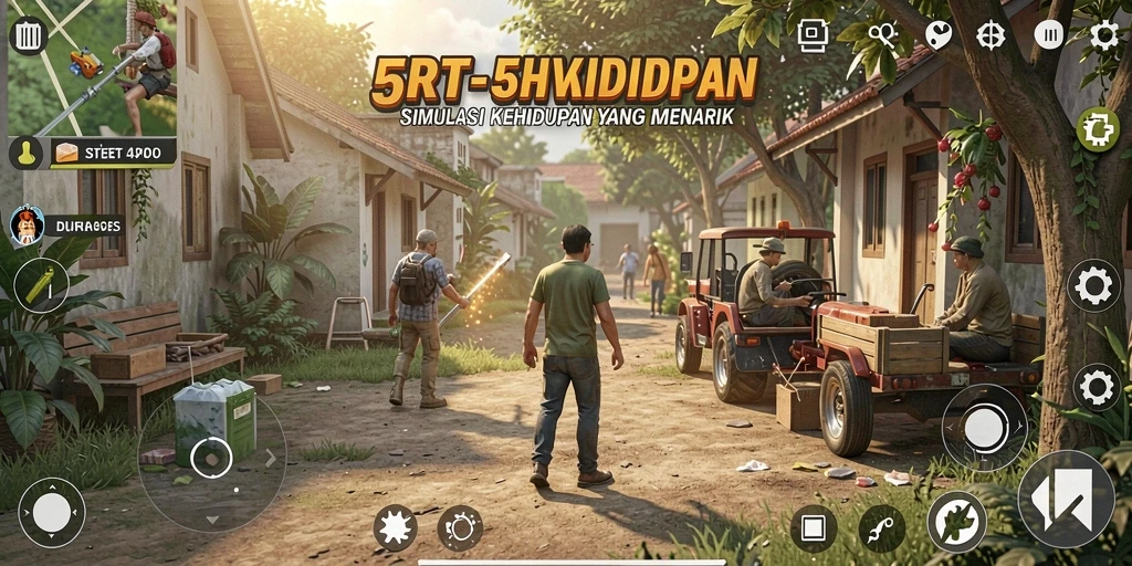 Screenshot gameplay 5RT yang menunjukkan simulasi kehidupan yang dinamis.
