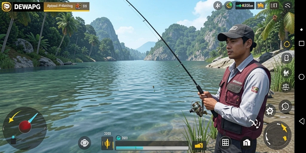 Tampilan gameplay DEWAPG dengan aksi memancing yang seru.