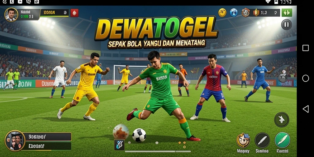 Tampilan gameplay seru dalam DEWATOGEL yang menunjukkan pertandingan sepak bola mendebarkan.