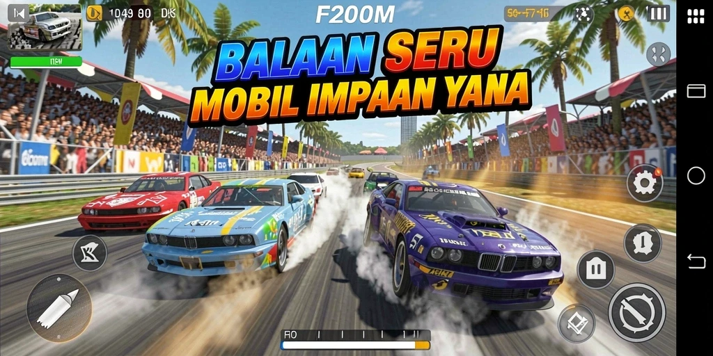 Gameplay menarik F200M dengan balapan penuh akselerasi.