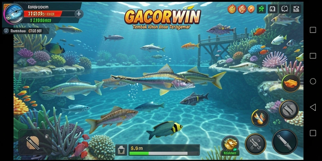 Screenshot GACORWIN menunjukkan pemain menangkap ikan besar.