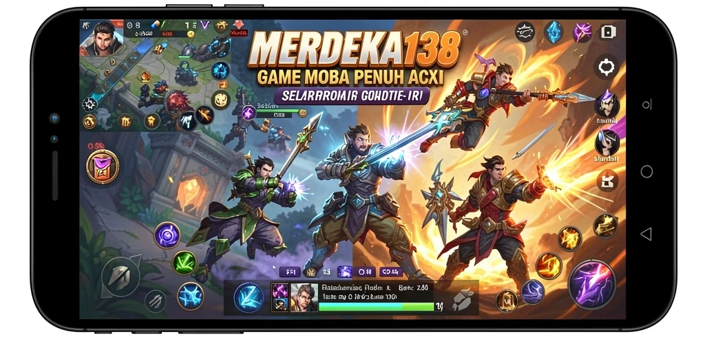 Tampilan gameplay MOBA yang seru dan mendebarkan dari MERDEKA138.