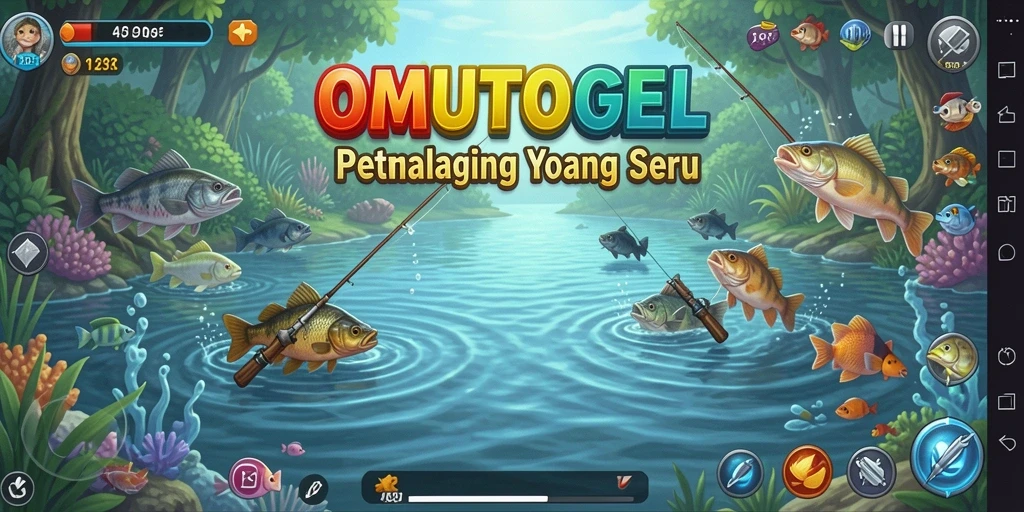 Tampilan gameplay yang menarik dalam OMUTOGEL dengan berbagai lokasi memancing.