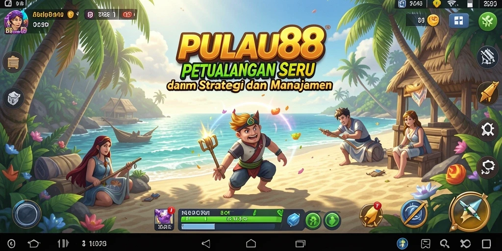 Tampilan gameplay PULAU88 dengan pulau yang dibangun pemain.