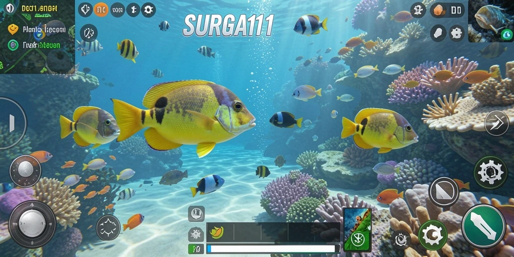 Tangkapan layar utama SURGA11 menampilkan aksi menembak ikan yang seru.