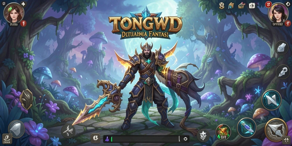 Gameplay TONGWD menampilkan pertempuran seru dalam dunia fantasi.